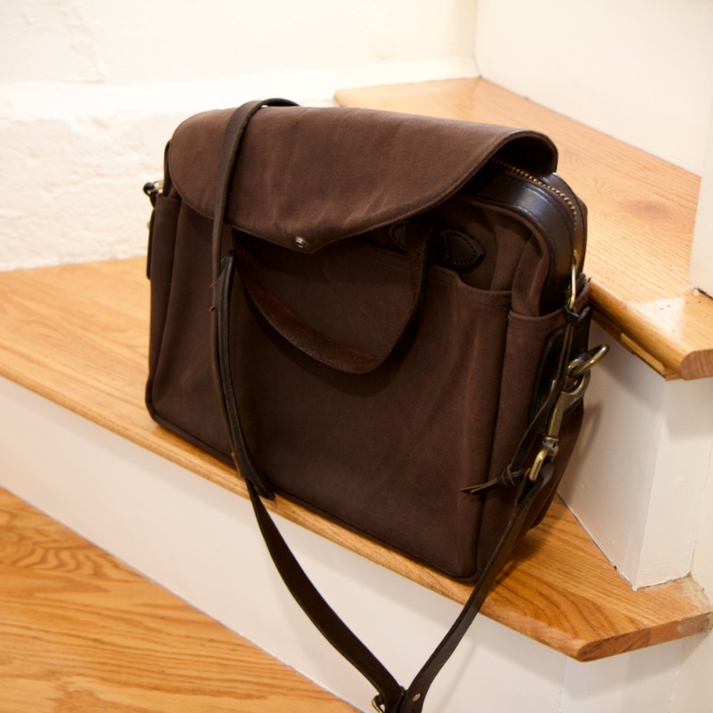 FILSON Rugged Twill Briefcase Brown w/ Shoulder Strap Made in USA